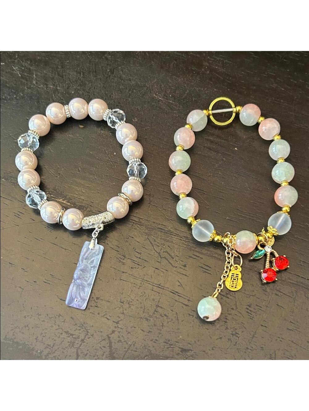 Elegant Pink and Gold Beaded Bracelets